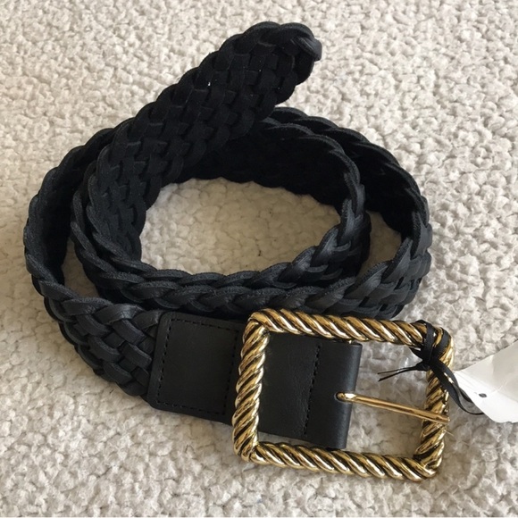 B-Low the Belt Black Braided Leather Belt with Gold Buckle main image 4